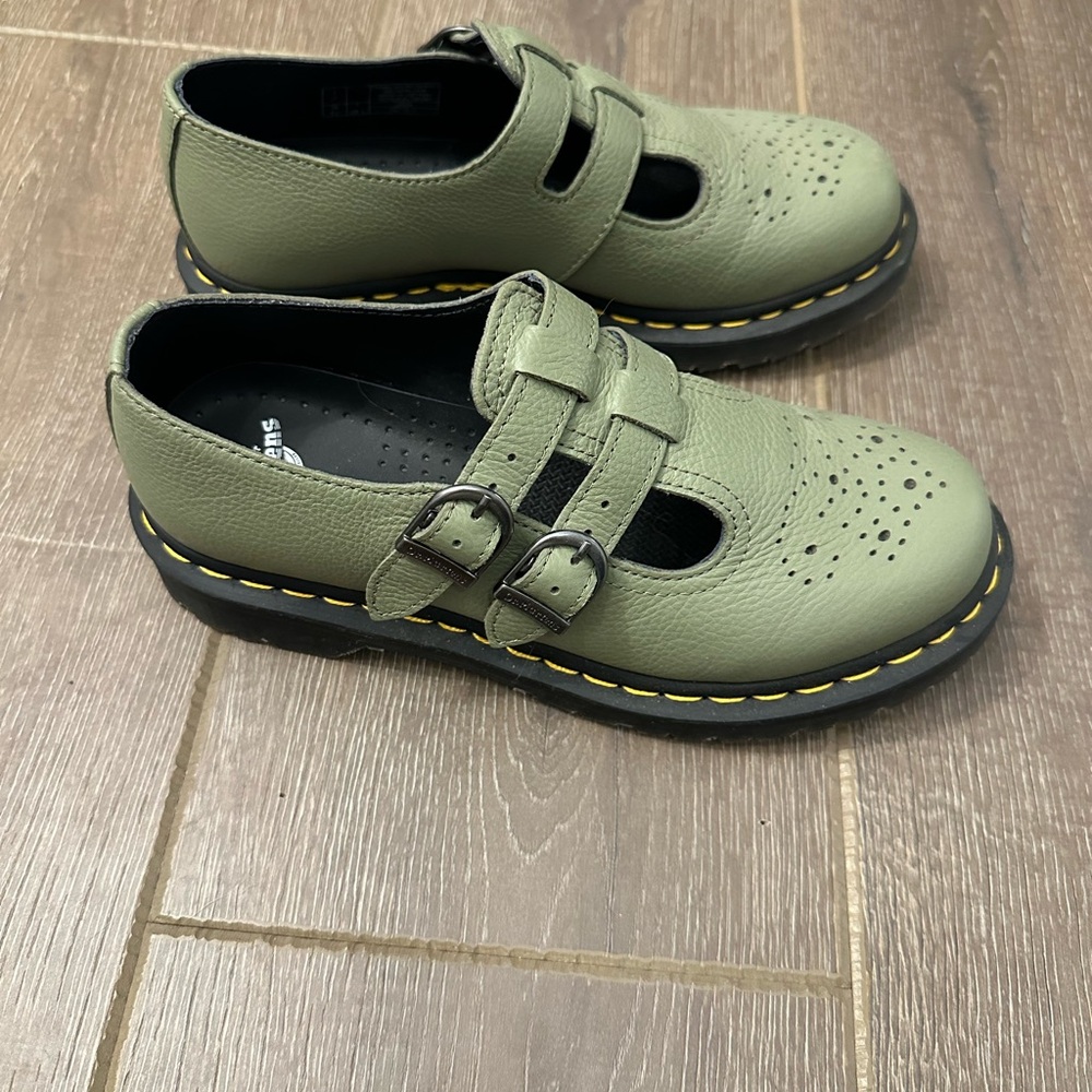 Dr. Martens Olive Green Double Buckle Mary Jane Shoes